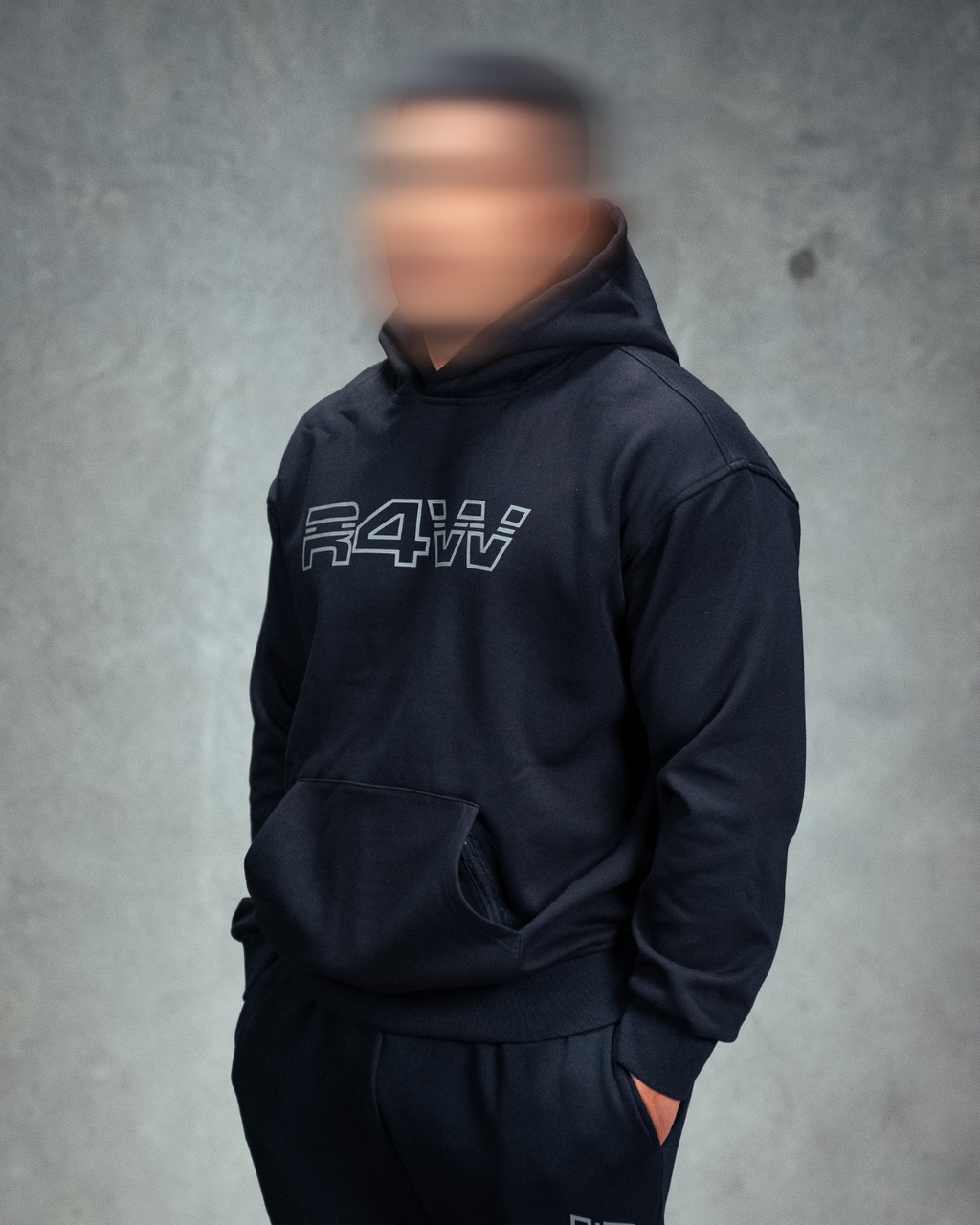 R4W FLEECE HOODIE OUTLINE BLACK