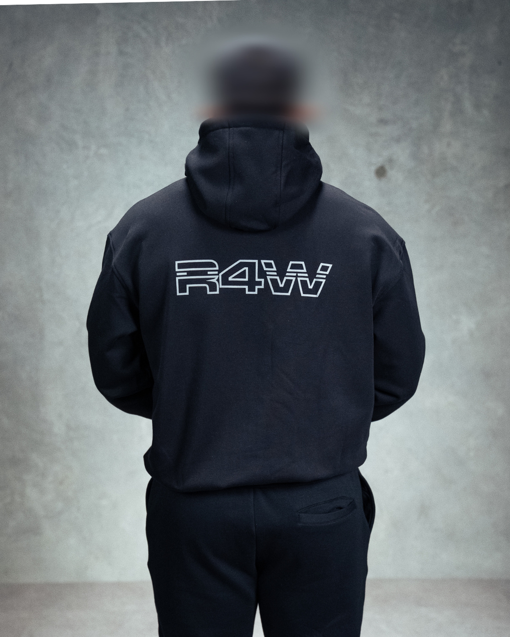 R4W FLEECE HOODIE OUTLINE BLACK