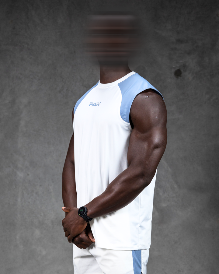 R4W HYBRID MUSCLE TANK WHITE/LIGHT BLUE