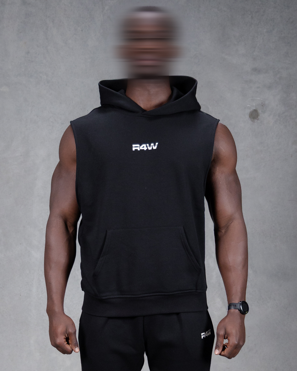 R4W SLEEVELESS HOODIE BLACK