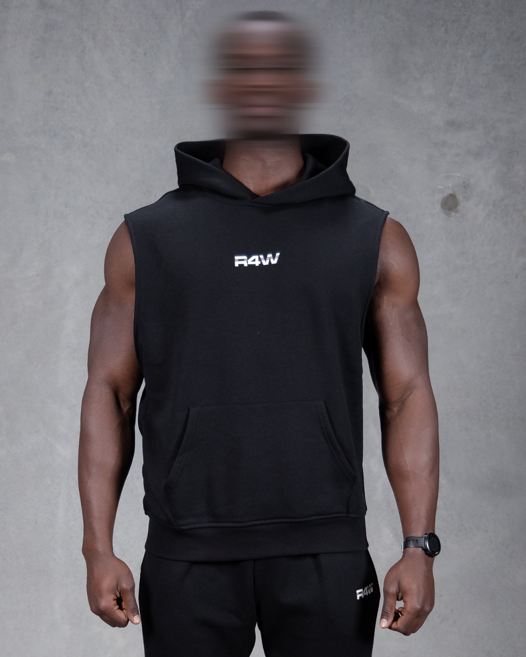 R4W SLEEVELESS HOODIE BLACK