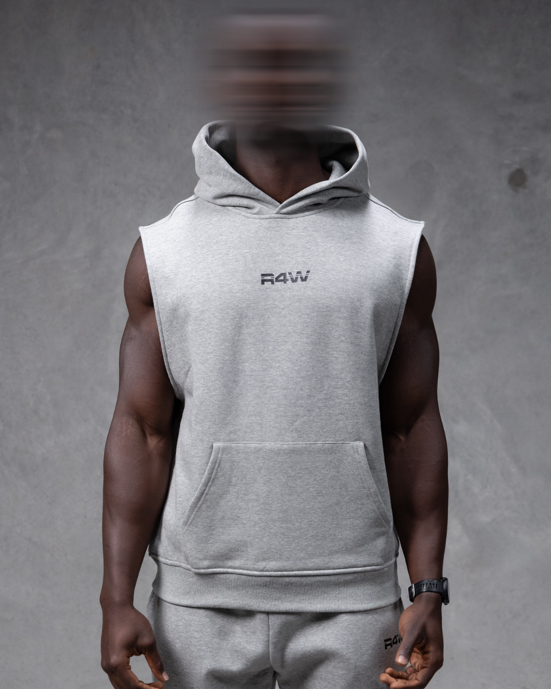 R4W SLEEVELESS HOODIE MARL GREY