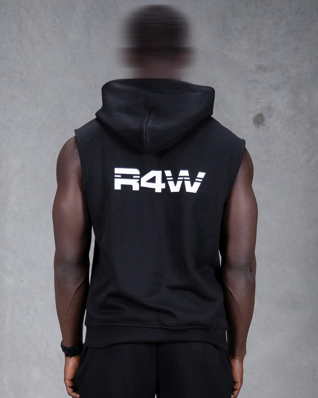 R4W SLEEVELESS HOODIE BLACK