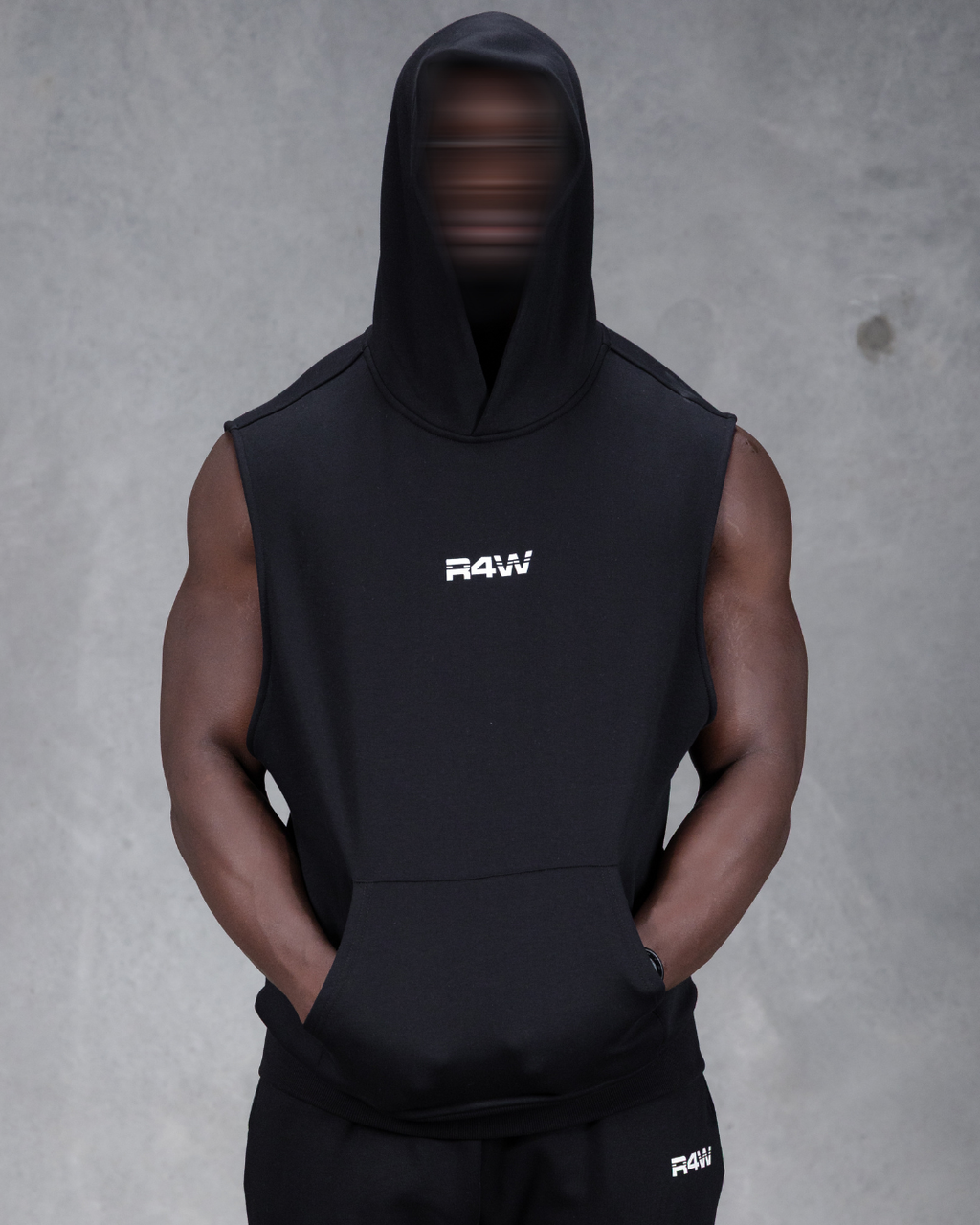 R4W SLEEVELESS HOODIE BLACK
