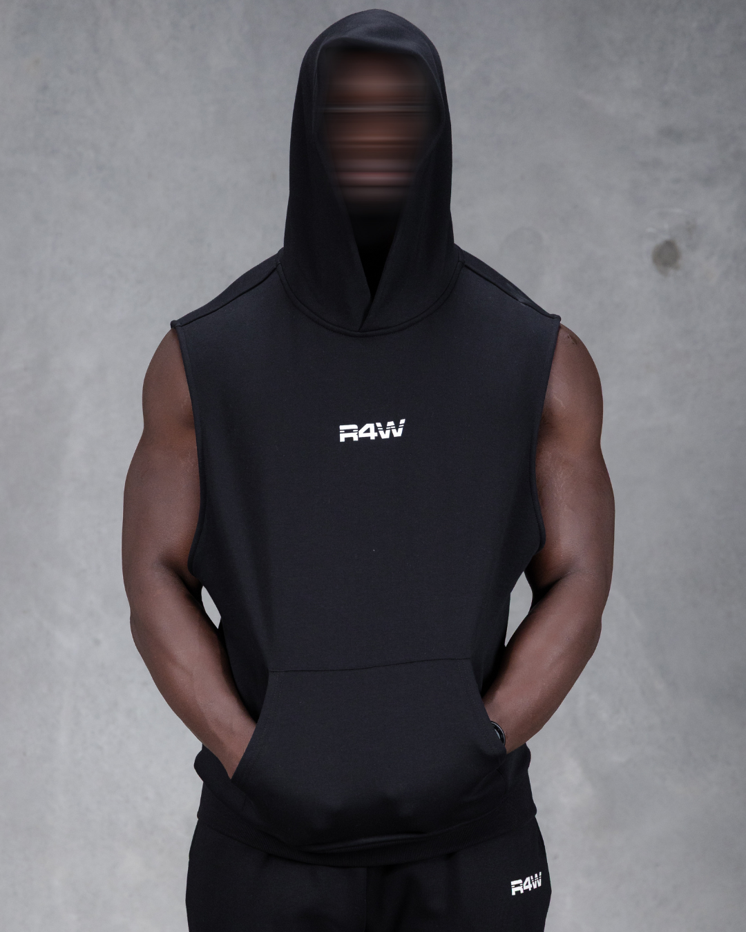 R4W SLEEVELESS HOODIE BLACK
