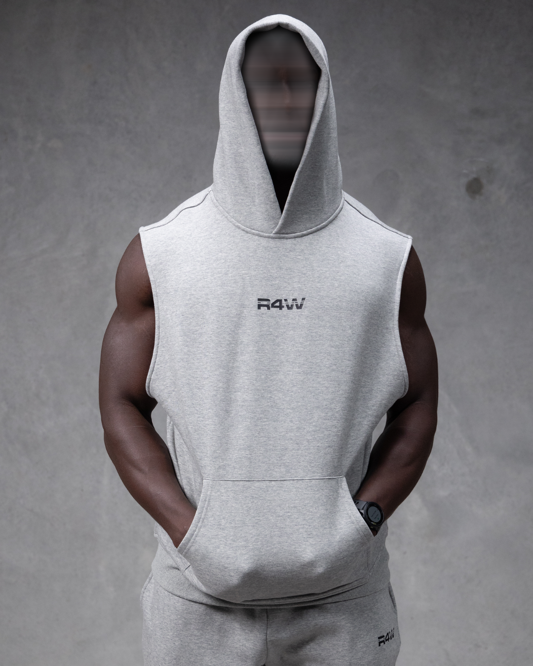 R4W SLEEVELESS HOODIE MARL GREY
