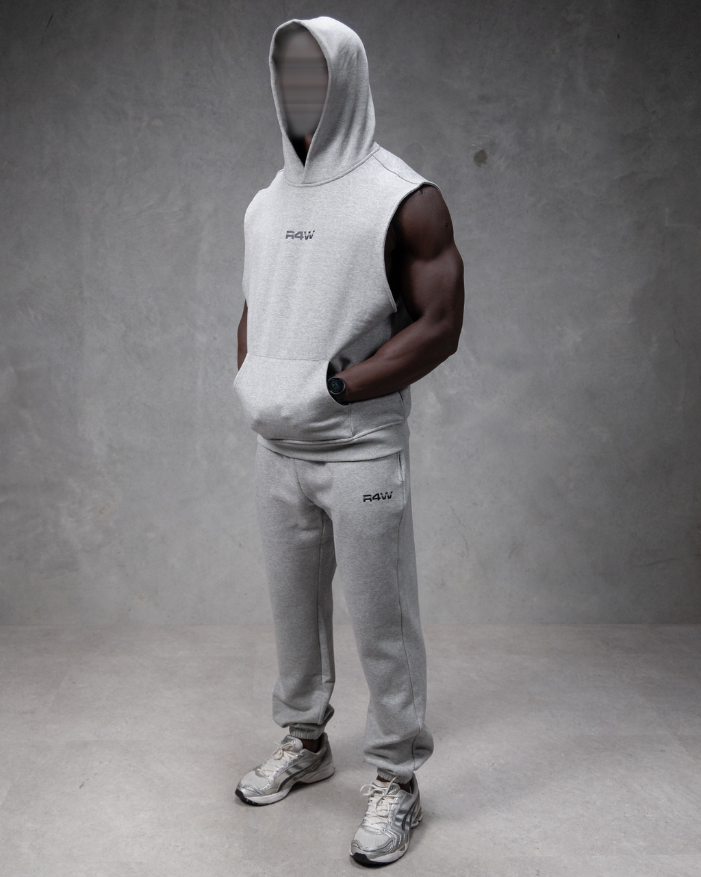 R4W SLEEVELESS HOODIE MARL GREY