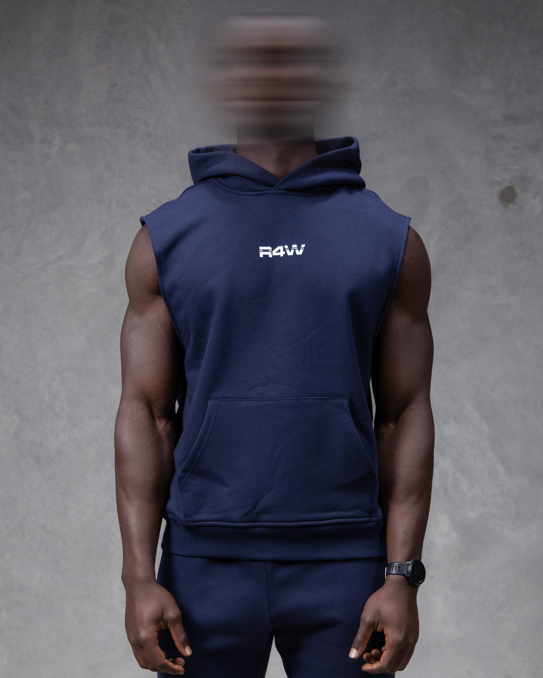 R4W SLEEVELESS HOODIE NAVY BLUE