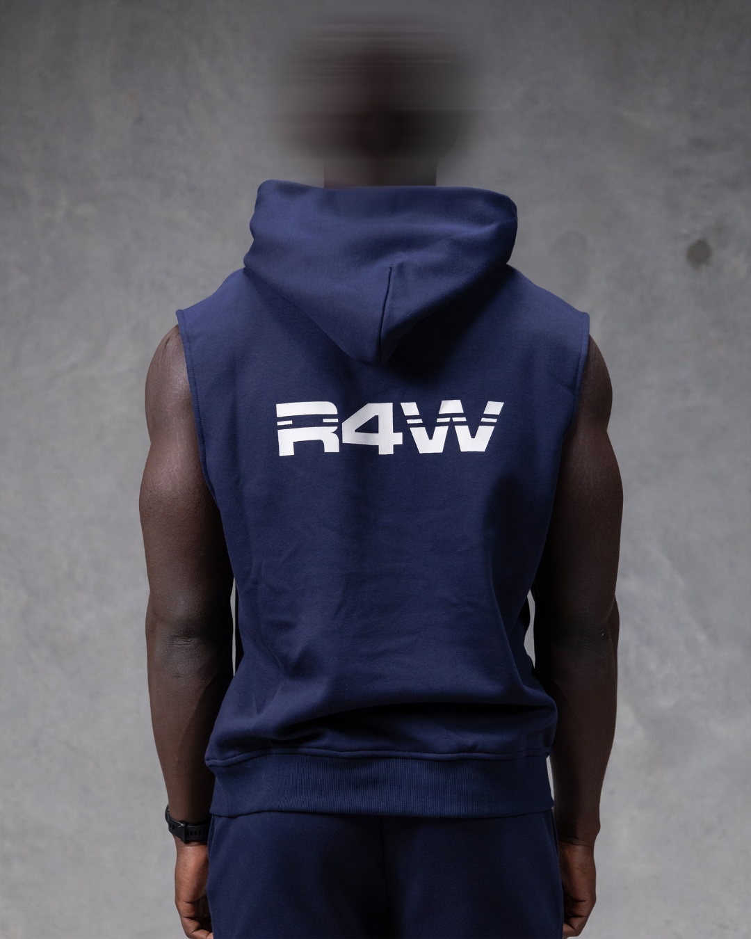 R4W SLEEVELESS HOODIE NAVY BLUE
