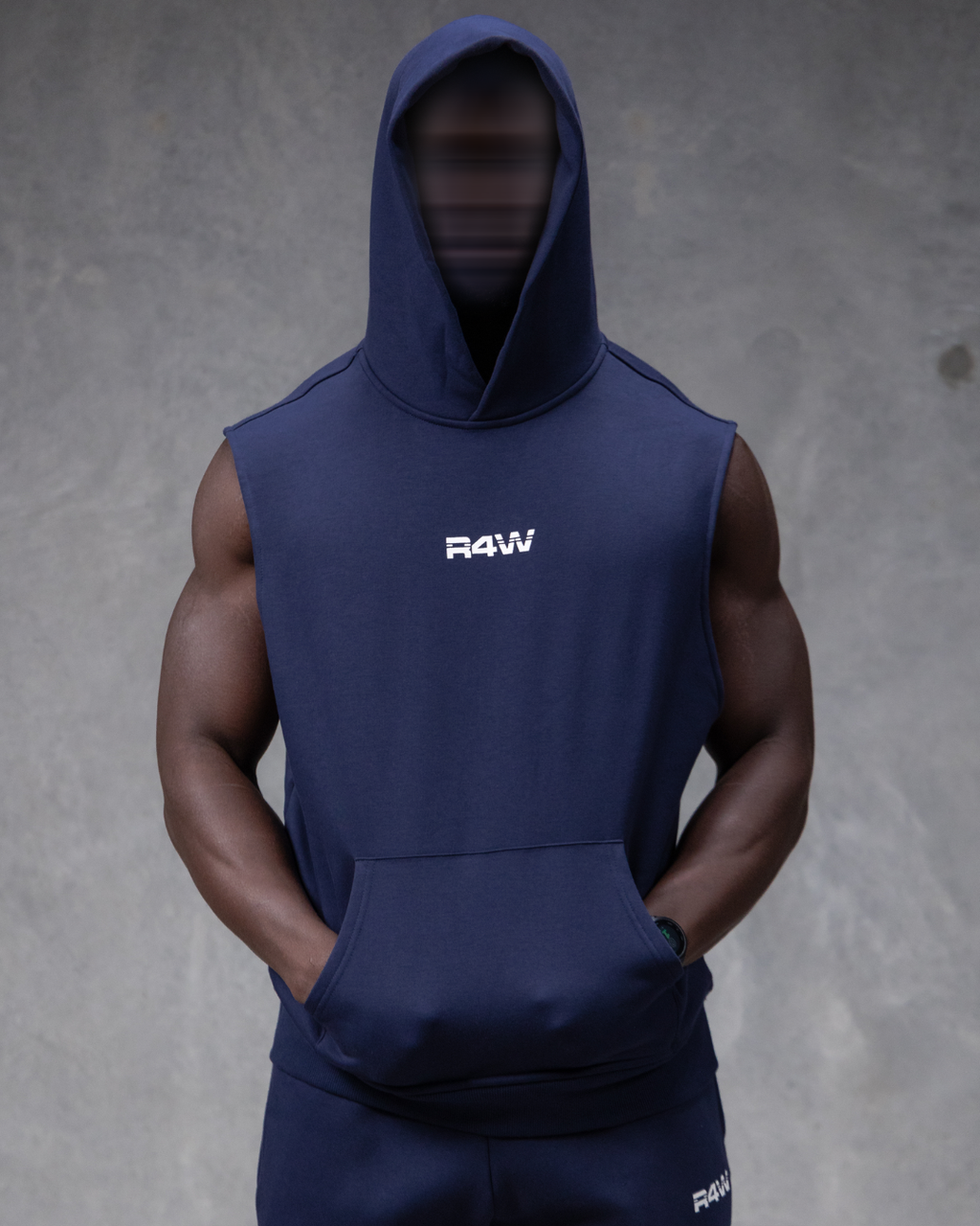 R4W SLEEVELESS HOODIE NAVY BLUE