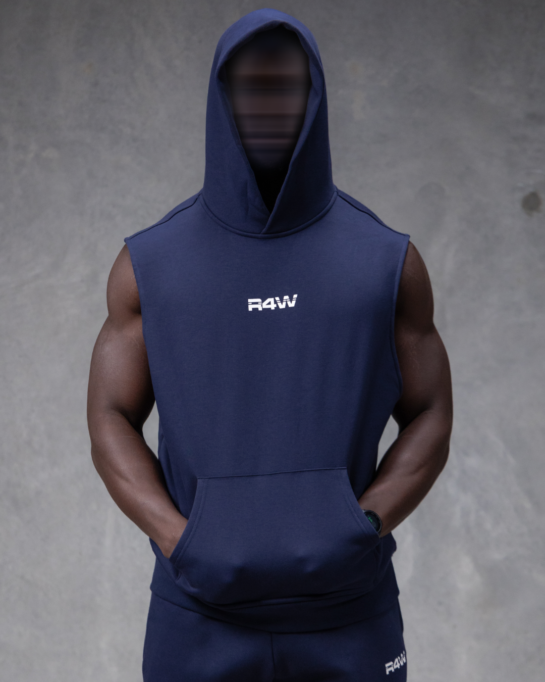 R4W SLEEVELESS HOODIE NAVY BLUE