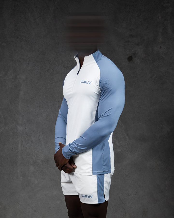 R4W HYBRID QUARTER ZIP WHITE/LIGHT BLUE