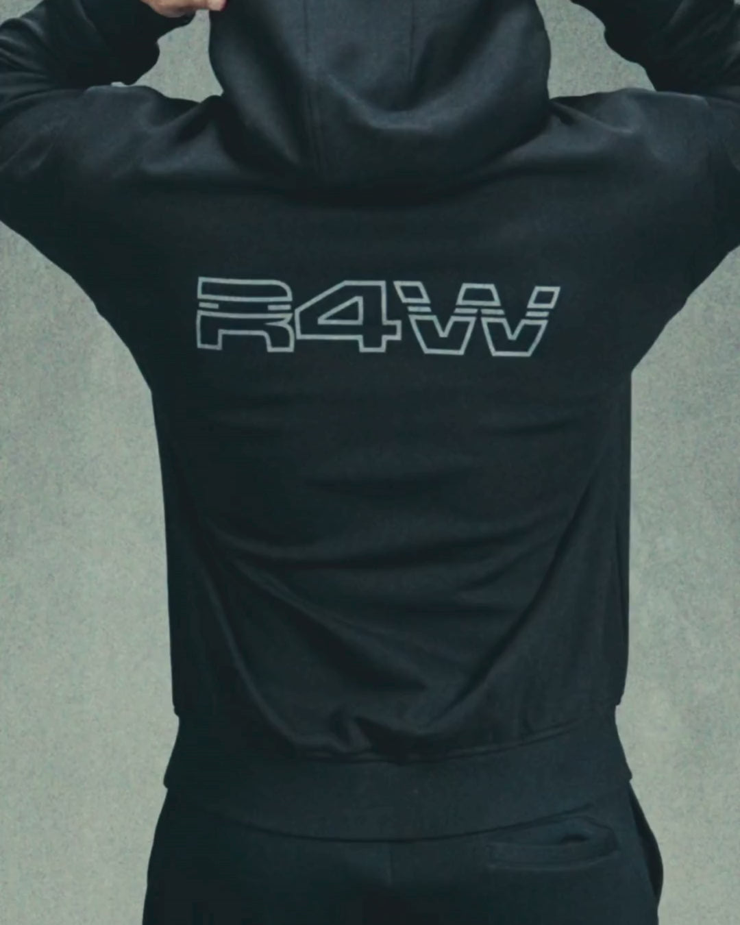R4W FLEECE HOODIE OUTLINE BLACK